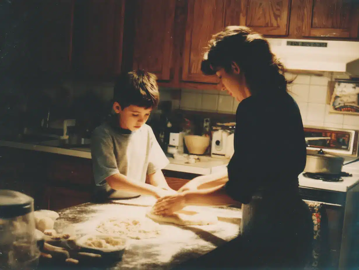 Jason with his mom preparing bread (1)