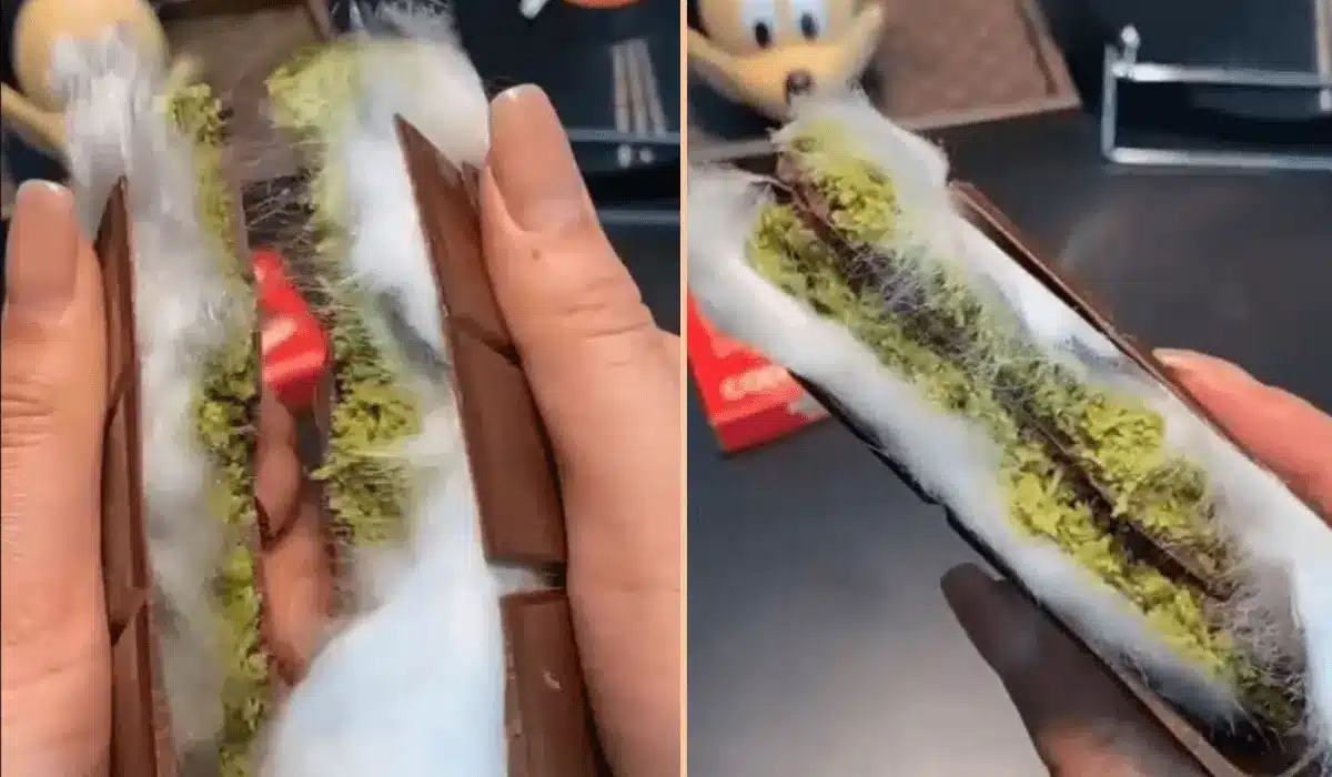 Angel hair chocolate bar with pistachio filling and fluffy cotton candy