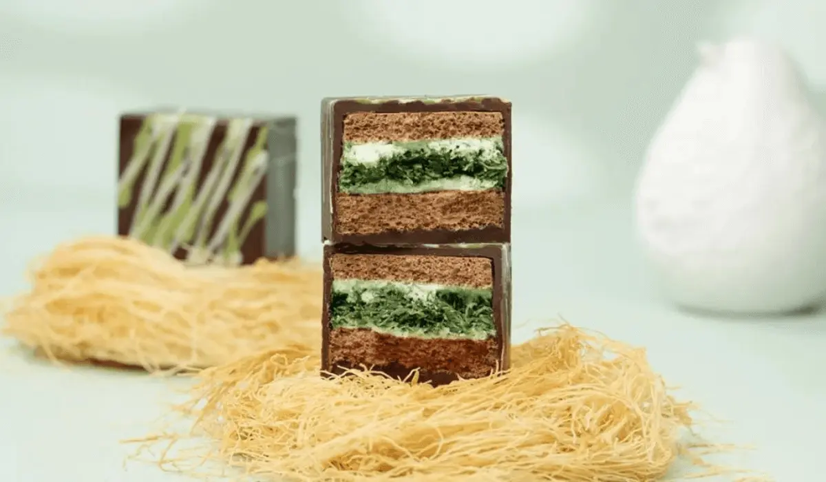 Dubai chocolate cake with pistachio kataifi crunch and whipped ganache layers