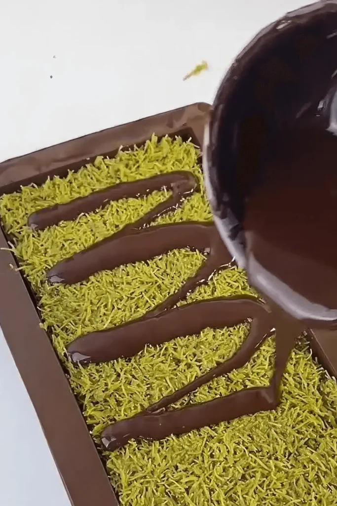 Sealing the chocolate bar with a final layer of melted chocolate