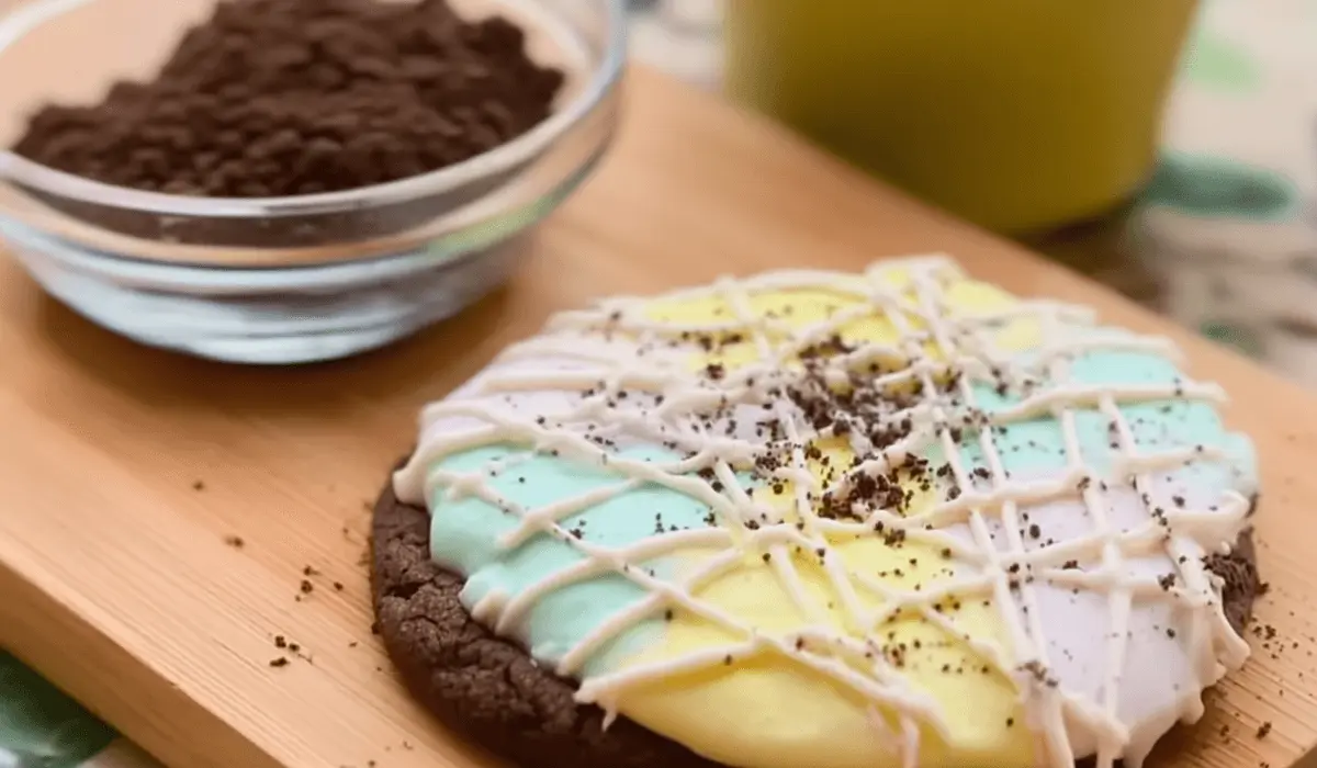 MOONBEAM ICE CREAM CRUMBLE COOKIE with pastel frosting and Oreo crumble