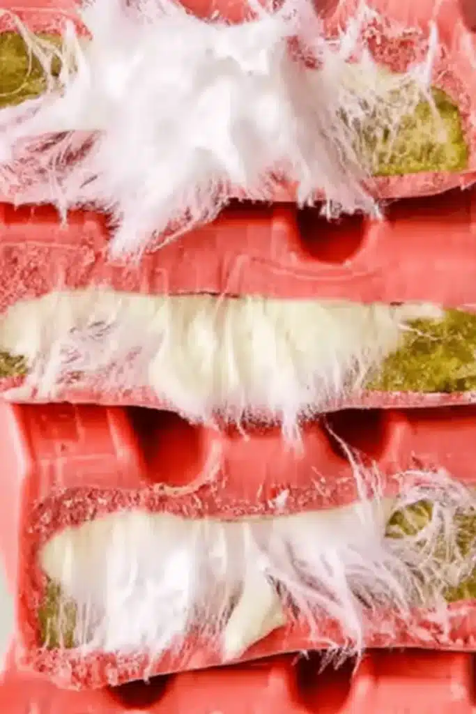 Close-up of the original angel hair chocolate bar recipe showing fluffy pişmaniye and pistachio cream