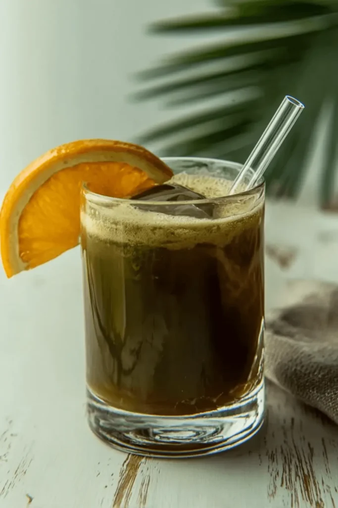 Traditional Japanese Mounjaro drink with matcha and orange garnish