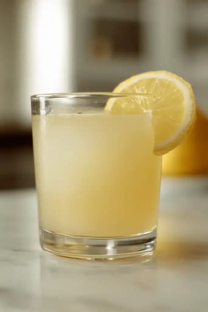 Glass of viral Japanese Mounjaro drink with lemon slice on rim