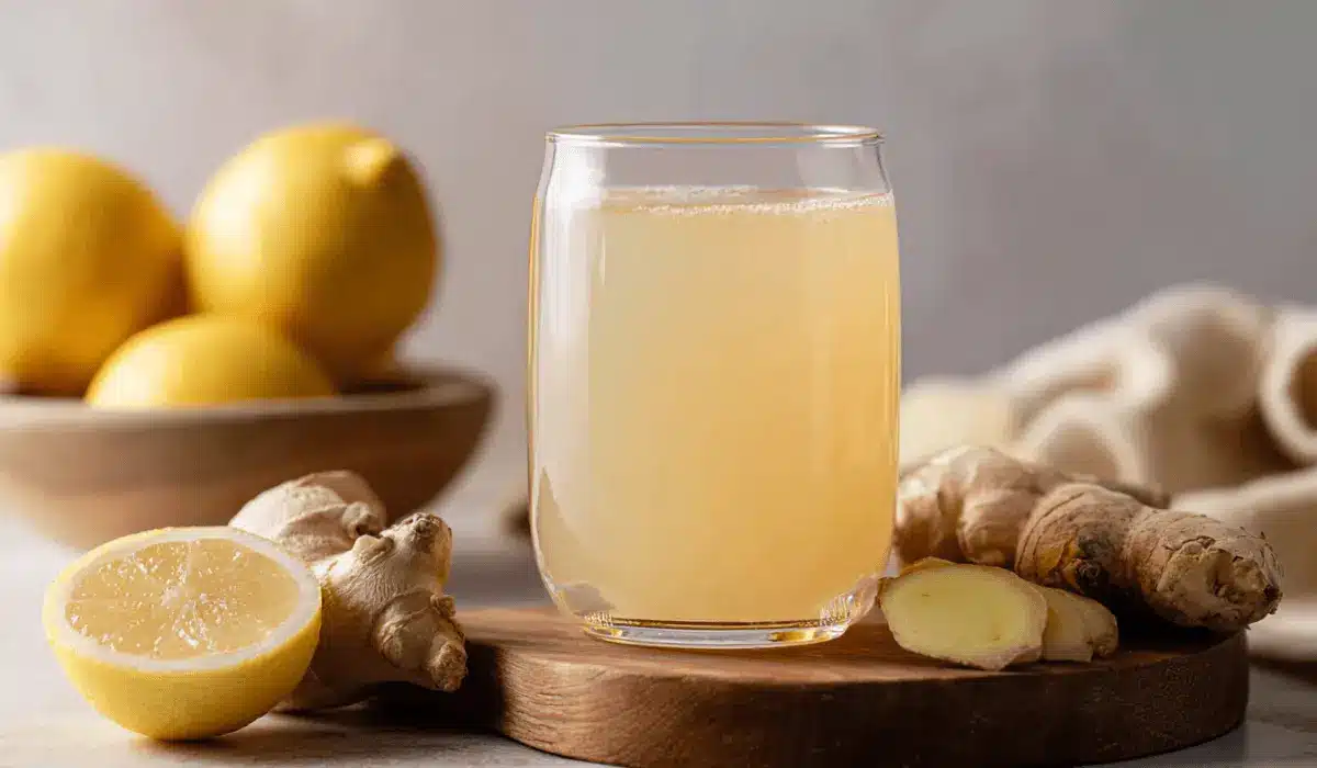 Glass of the viral Japanese Mounjaro recipe with lemon and ginger