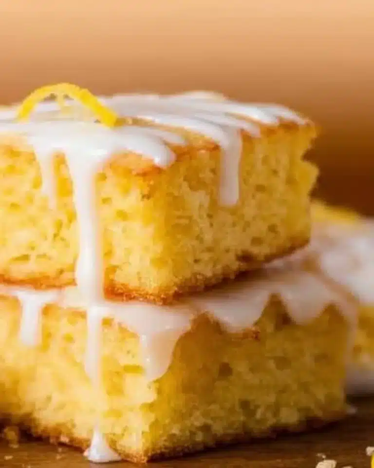 Delicious homemade lemon brownies on a plate with a lemon slice decoration